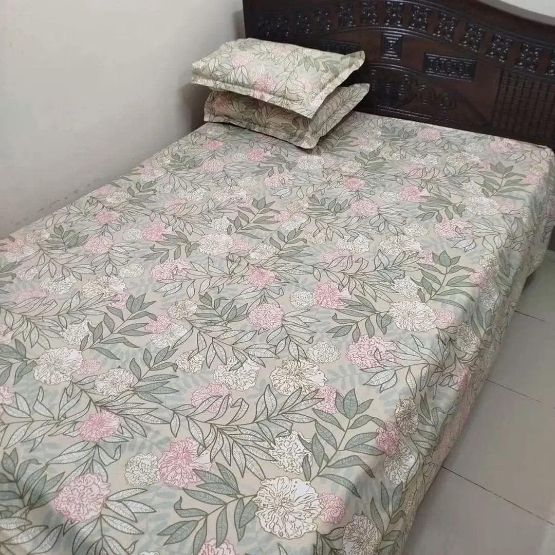 100% কটন বেডশীট + ২ পিস মাথার + ১ পিস কোল বালিশের কভার - E103