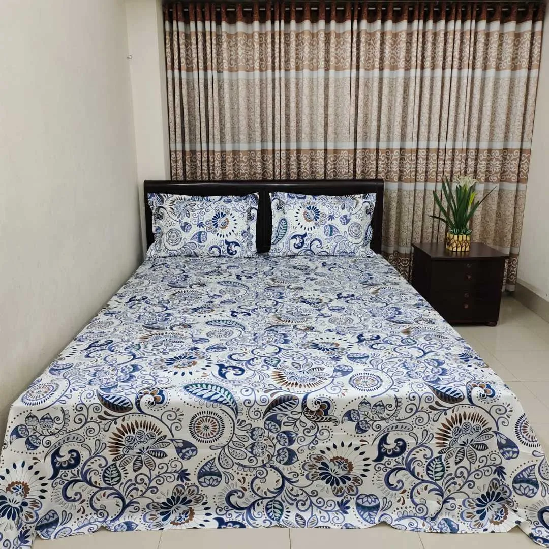 100% কটন বেডশীট + ২ পিস মাথার + ১ পিস কোল বালিশের কভার - E104