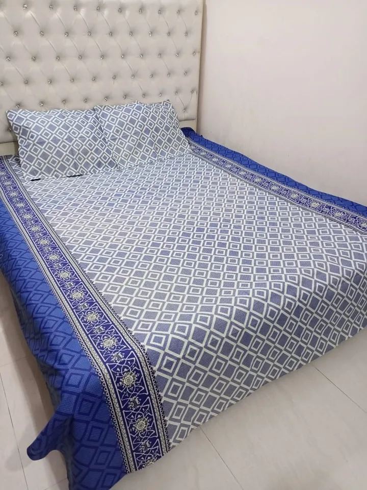 100% কটন বেডশীট + ২ পিস মাথার + ১ পিস কোল বালিশের কভার - E118
