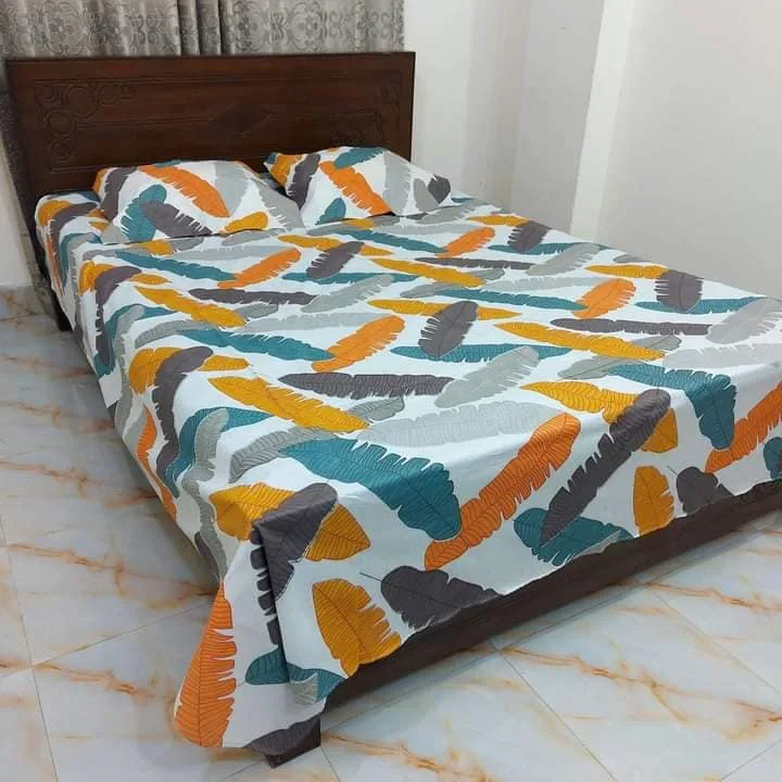 100% কটন বেডশীট + ২ পিস মাথার + ১ পিস কোল বালিশের কভার - E120