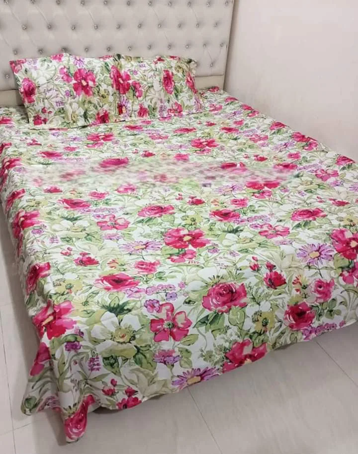 100% কটন বেডশীট + ২ পিস মাথার + ১ পিস কোল বালিশের কভার - E123