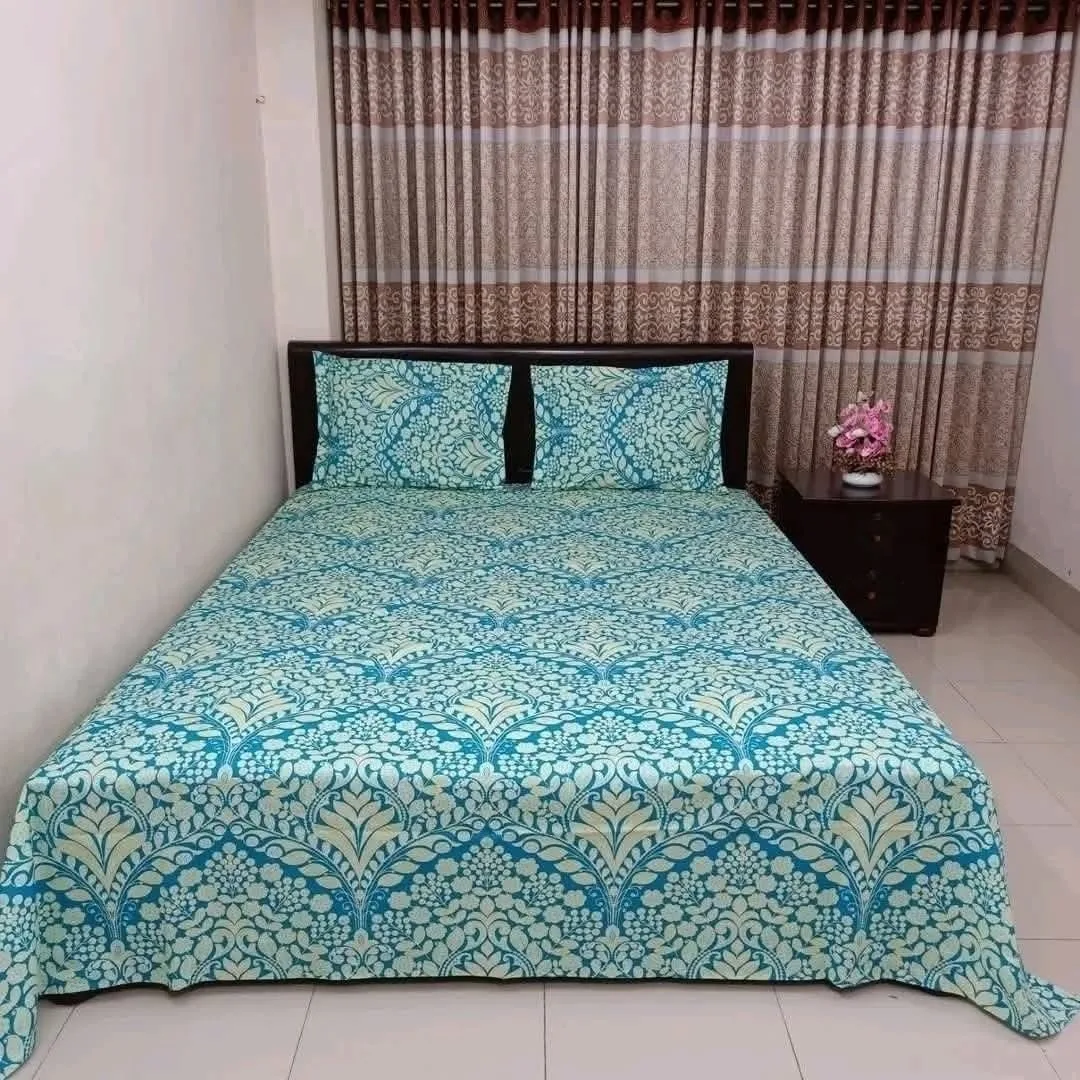 100% কটন বেডশীট + ২ পিস মাথার + ১ পিস কোল বালিশের কভার - E139