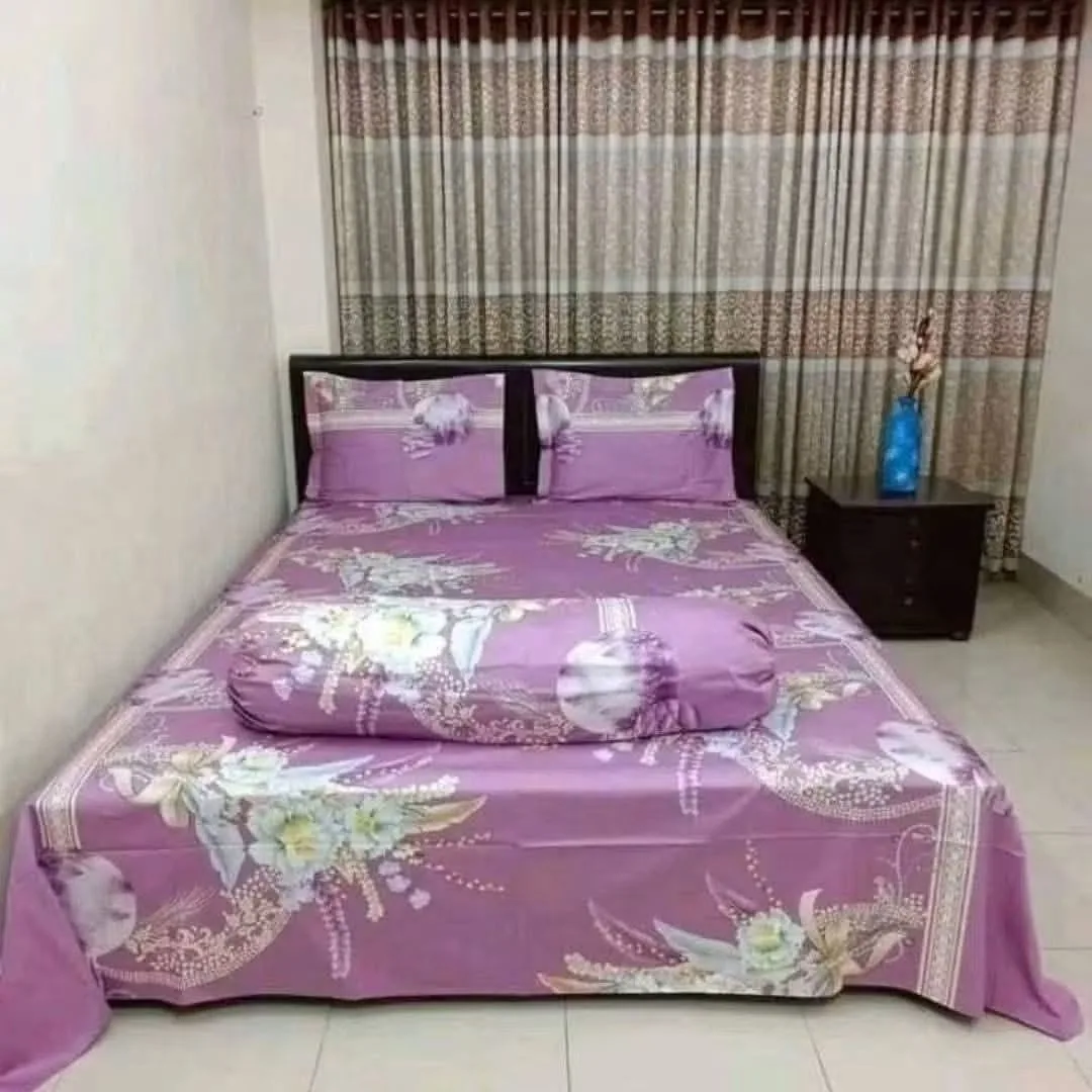 100% কটন বেডশীট + ২ পিস মাথার + ১ পিস কোল বালিশের কভার - E141